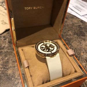 Tory Burch watch with white leather band